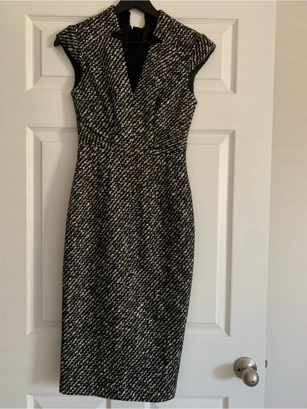 Karen Millen Black and White Tweed-Effect Sheath Dress